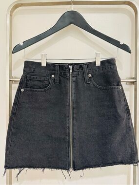 Madewell Black Denim A-Line Zip-Front Mini Skirt